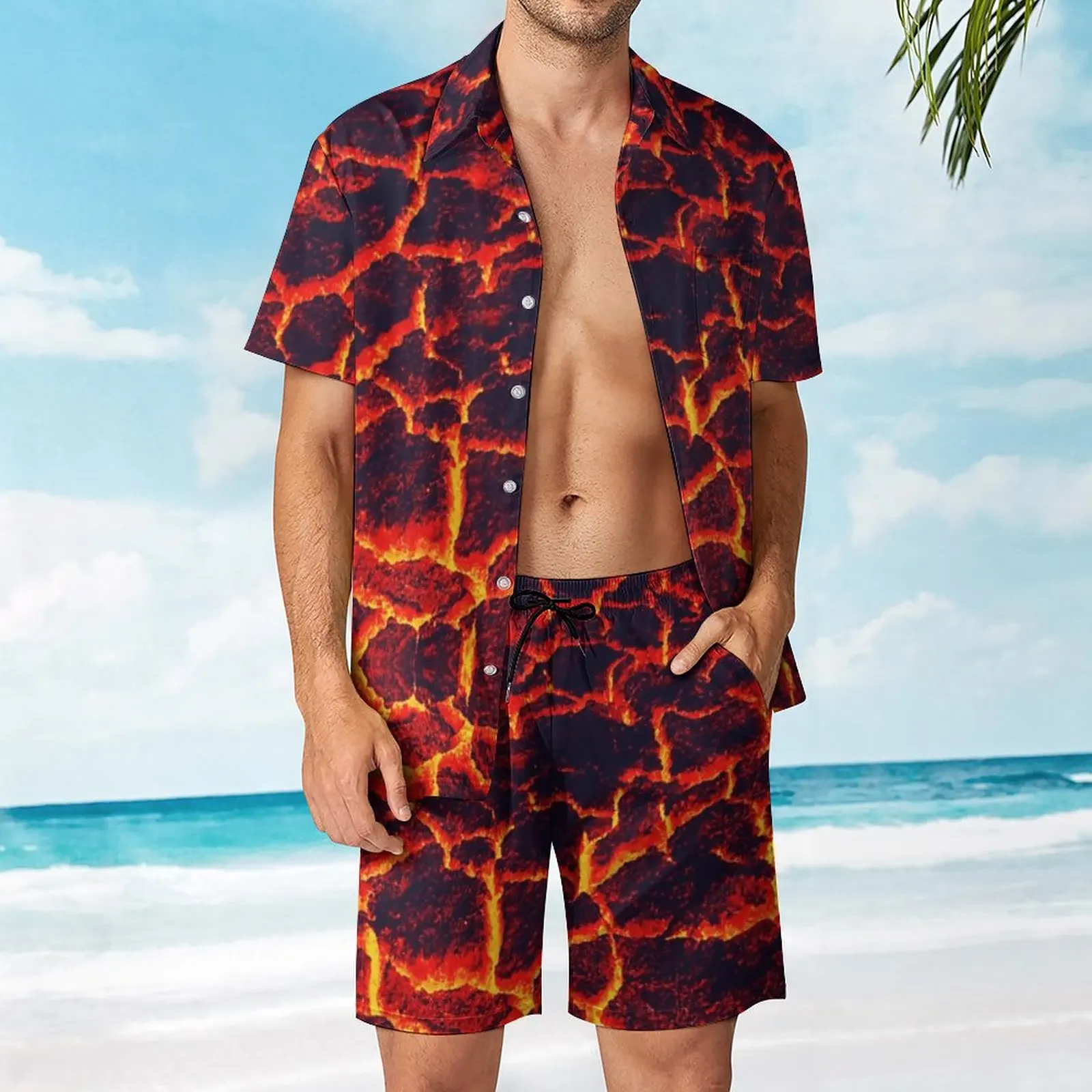 

2 Pieces Suit Active Lava High Quality Men's Beach Suit Funny Graphic Shopping USA Size