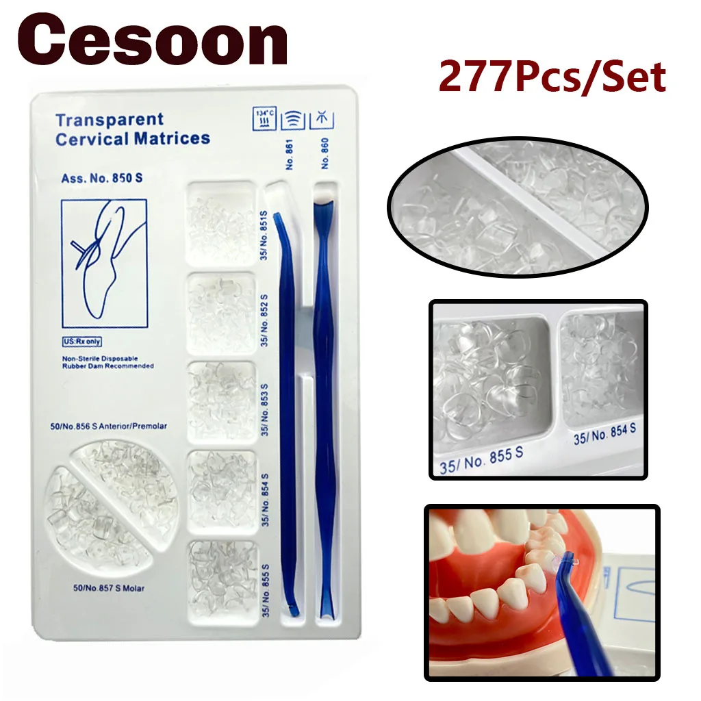 277Pcs/Set Dental Transparent Cervical Matrices Retractor Matrix  Sectional Contoured Composite Filling Materials Gingival 850S