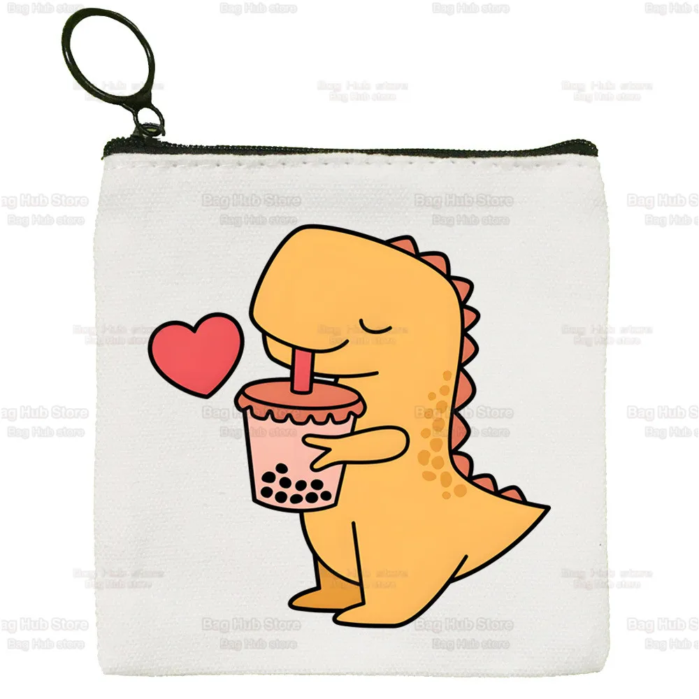 Boba Milk Tea Mini Coin Purse Canvas  Cartoon Cute Student Wallet Bubble Tea Cute Coin Case Zipper Hand Female Key Case