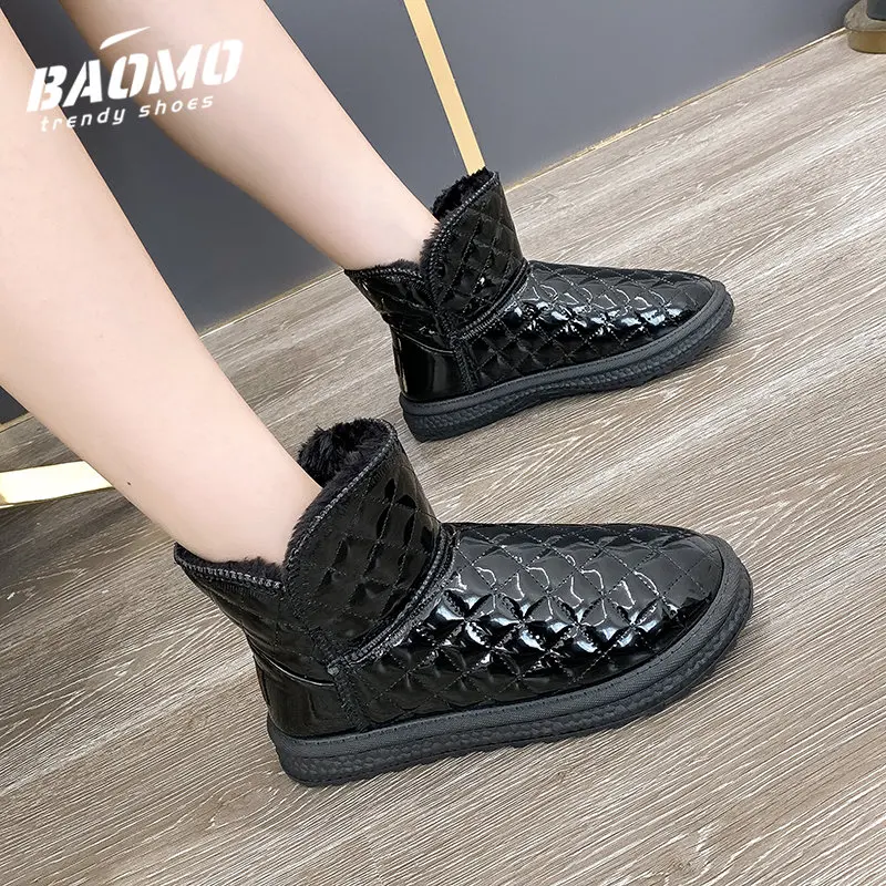 

2022 new winter plush warm non-slip snow women's boots thick-soled soft slip-on fashion rhombus casual women's cotton shoes