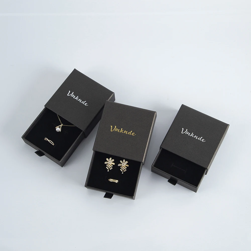100-Pack Bulk Cardboard Jewelry Gift Necklace Drawing Box Custom Logo Package Slide Paper Box with Black Foam Wedding Gift Case