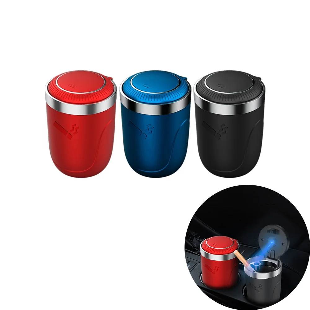 

Holder Car Ashtray with LED Light Push Type Auto Vehicle Cigarette Ashtray Decor With stainless steel liner