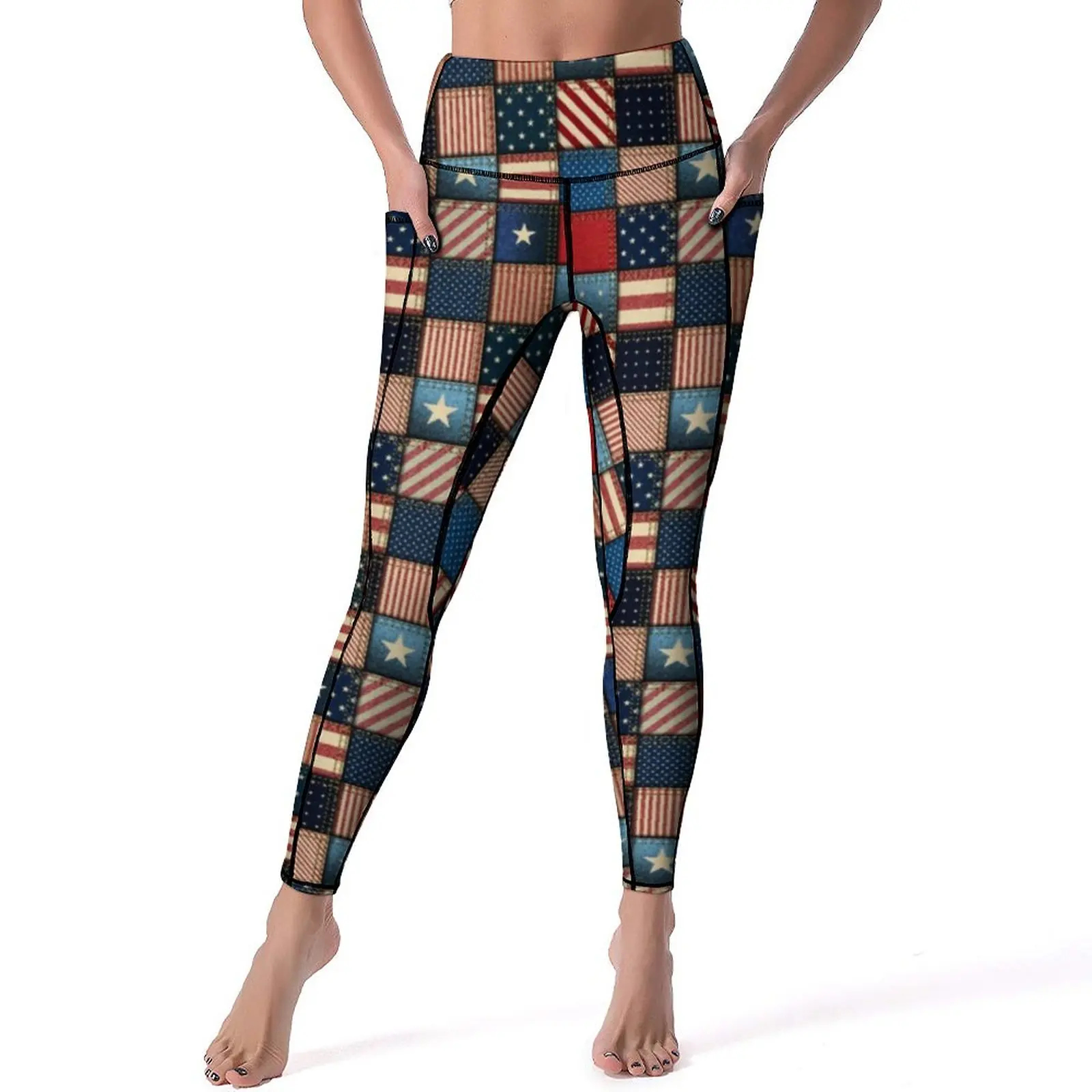 

Patriotic Patchwork Leggings Sexy American Flag Pop Push Up Yoga Pants Stretchy Leggins Female Pattern Workout Gym Sports Tights