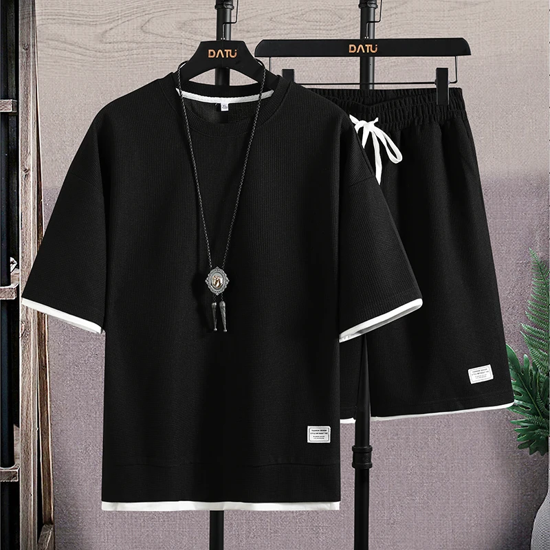 Summer Men's Set Casual Two Pieces Tshirt and Shorts Set Fashion Sports Suit Linen Fabric Breathable Short Sleeve Tracksuit