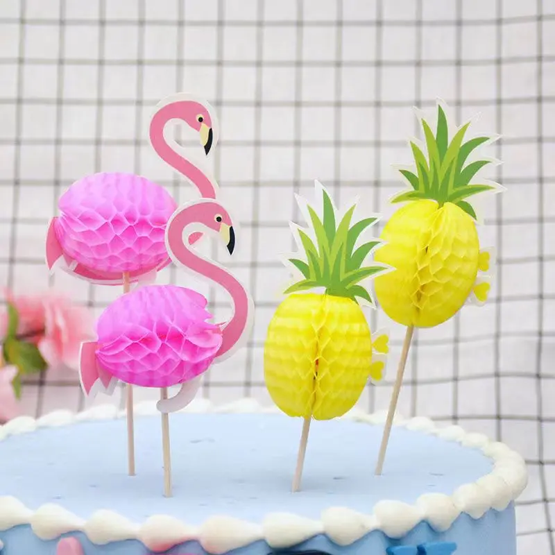 

20Pcs/bag 3D Honeycomb Ball Pineapple Flamingo Fruit Stick Toothpick Baked Cake Decoration Stick Party Craft Hotel Supplies