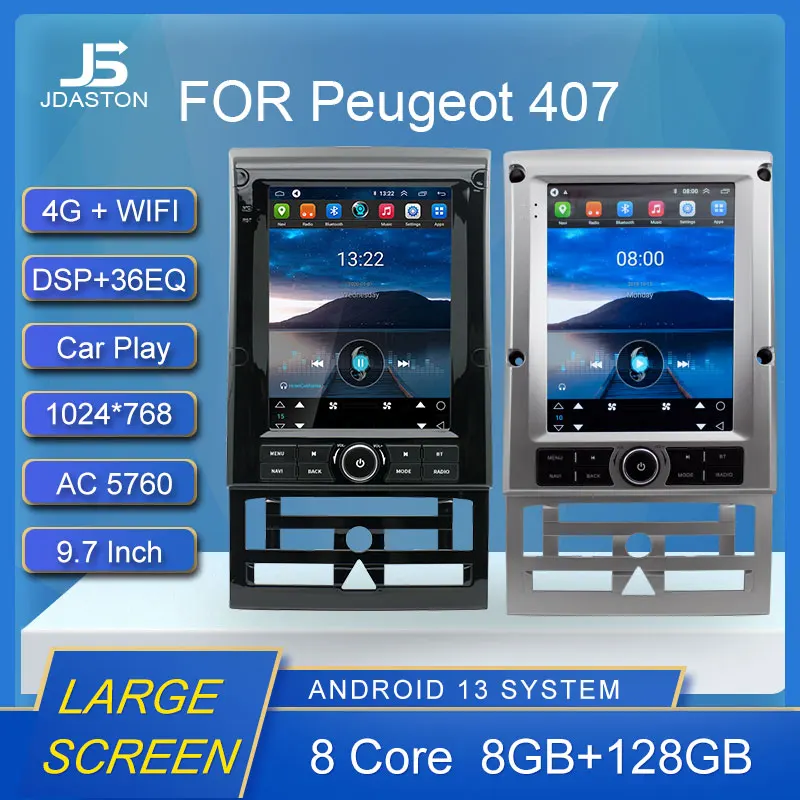

Автомобильный мультимедийный плеер 8G + 128G Android 13 для Peugeot 407 2004 - 2012 WIFI GPS Навигация стерео автомобильное радио видео DSP Carplay