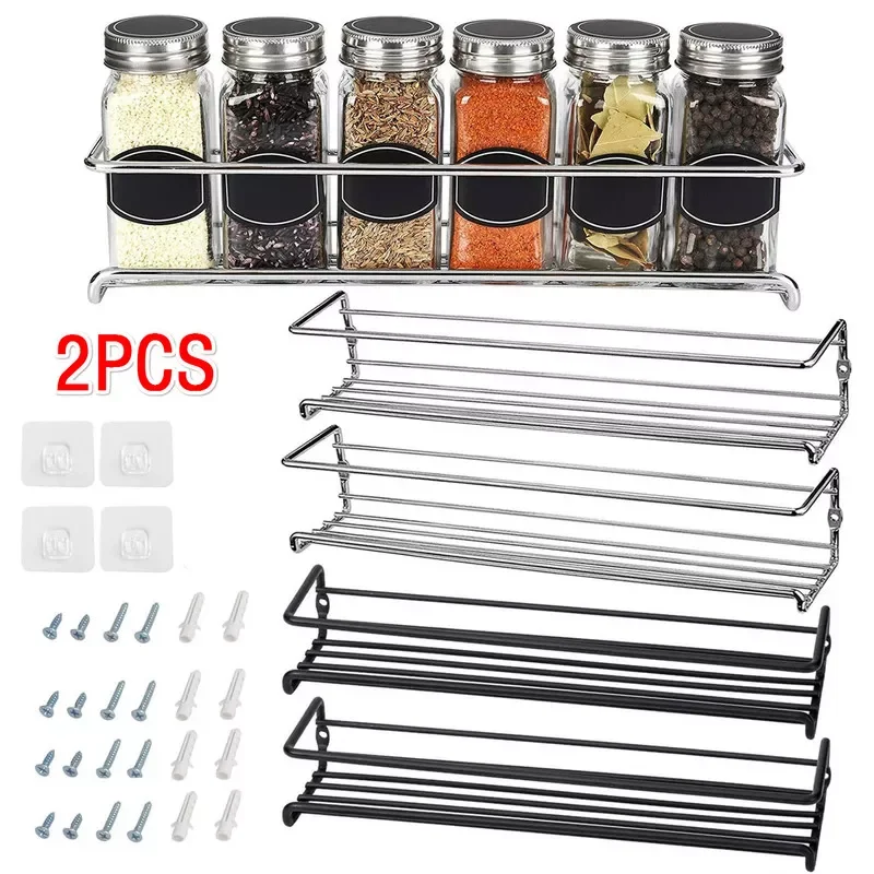 

NEW2022 2PCS Wall-Mount Shelf Organizer Single Layer Seasoning Hanging Spice Storage Rack for Home Restaurant Kitchen Bathroom