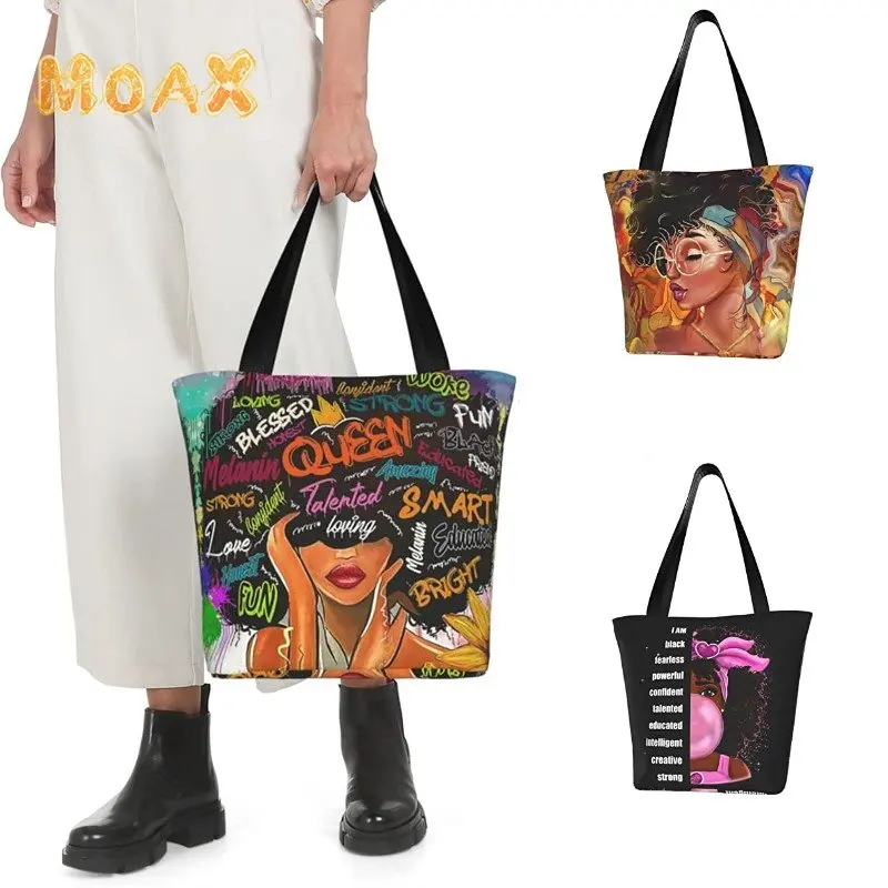 

African American Women's Shoulder Bag School Students Handbags Casual Canvas Travel Beach Bag Large Capacity Female Tote Bags