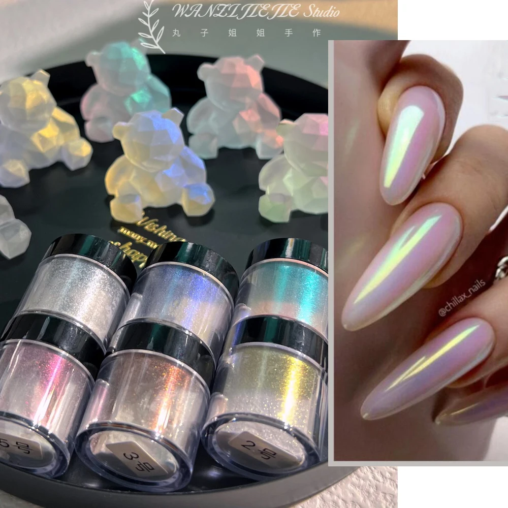 

10 г 3D Аврора дизайн ногтей блестящие порошки Русалка Единорог хром пигмент пыль 50 переливающийся порошок для дизайна ногтей хром пигмент