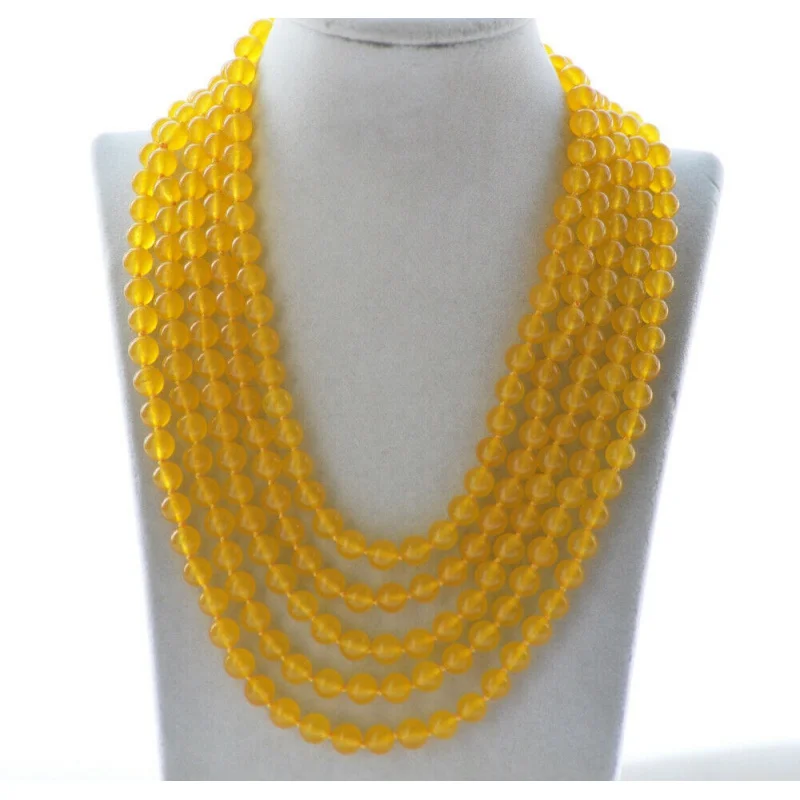 

Long 100" 8mm Round Yellow Emerald Bead Necklace