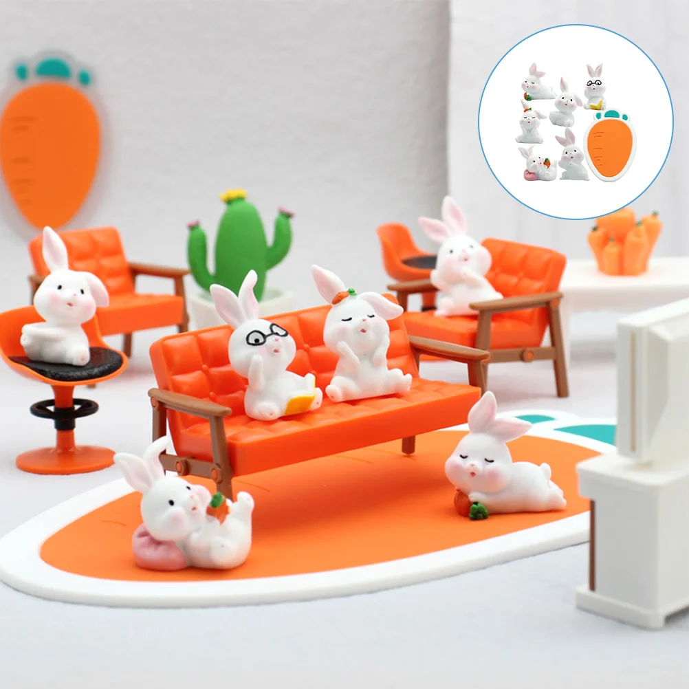 

1 Set Micro Landscape Rabbit Figurine For Car Miniature Resin Rabbit With Mat Bunny Figurine Rabbit Decoration