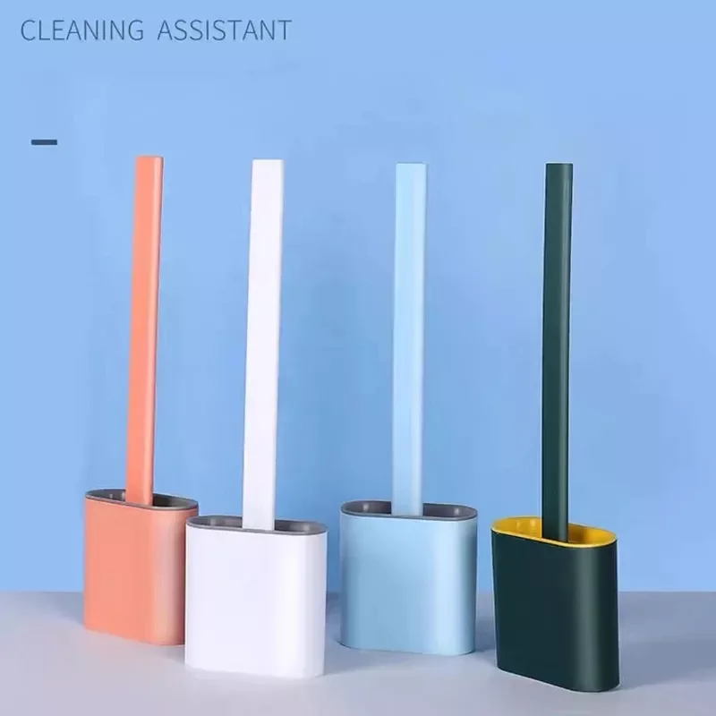 

Brush Silicone Wc Cleaner Toilet Brush No Dead Toilet Cleaning Brush Flat Head Flexible Soft Bristles Brush With Holder