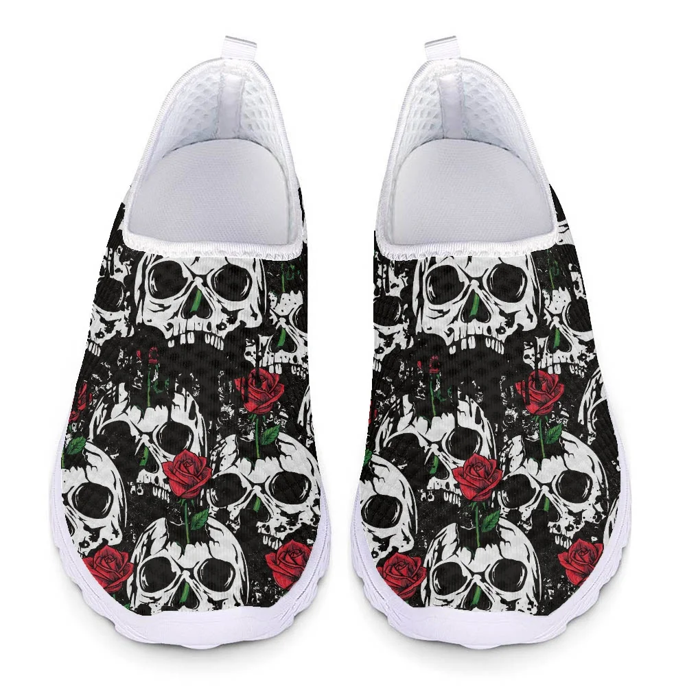 

Doginthehole Rose Skull Ladies Beach Anti-Slip Mesh Shoes Living Room Comfort Flat Sneakers Outdoor Lightweight Footwear Custom