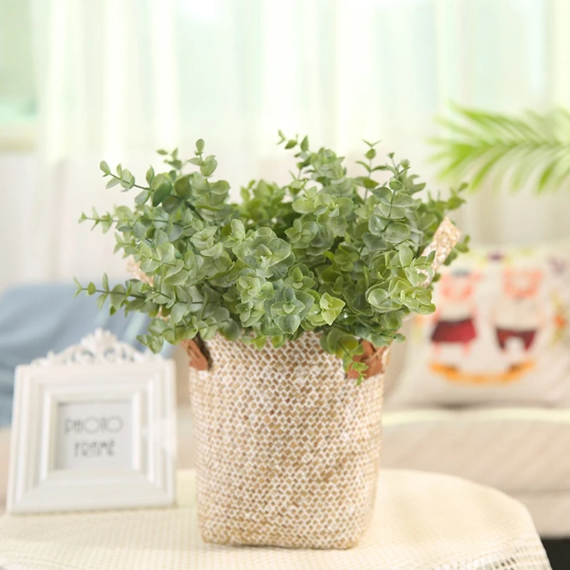 

Artificial Plants Plastic Eucalyptus Leaves Green Branch For Home Garden Decor Wedding Party Decoration Wreaths Fake Flowers