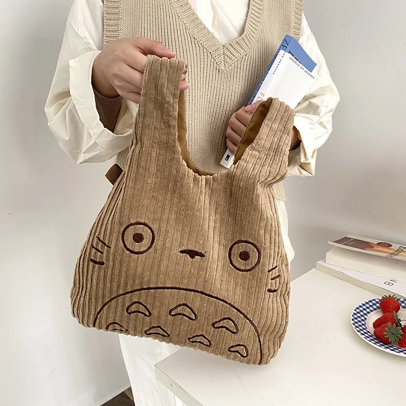 Canvas Tote Bags for Women Corduroy Large Ladies Cotton Cloth Handbag Cartoon Print Female Shoppers Fashion Fabric Purse