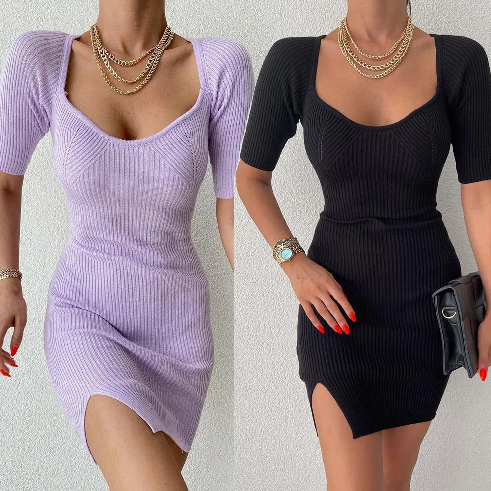 

Элегантные платья с вырезами для женщин, платье на новый год 2022, женские летние сарафаны с коротким рукавом, Y2k одежда, вязаный V-образный выр...