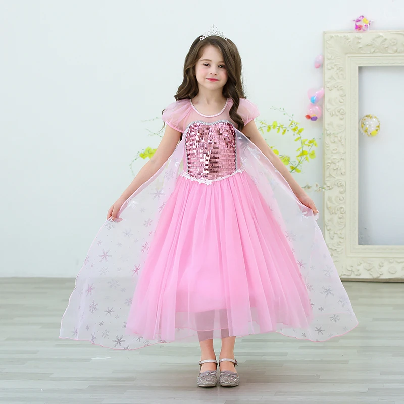 

Disney Frozen Elsa Princess Dress Cosplay Acrylic Cotton Blended Girls Dress Party Puff Spring Summer Autumn Children's Clothing