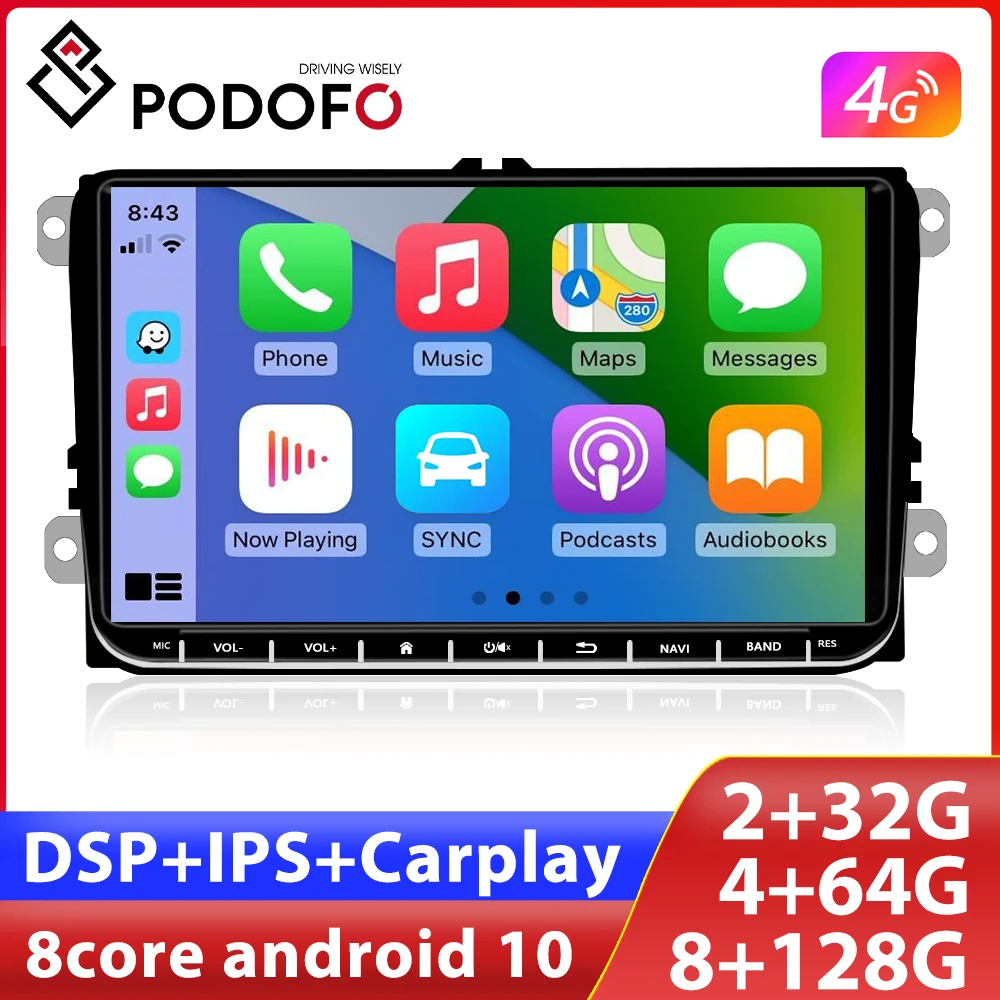 Podofo радио Android 2 Din мультимедийный автомобильный плеер для VW / Volkswagen Skoda Octavia golf 5 6