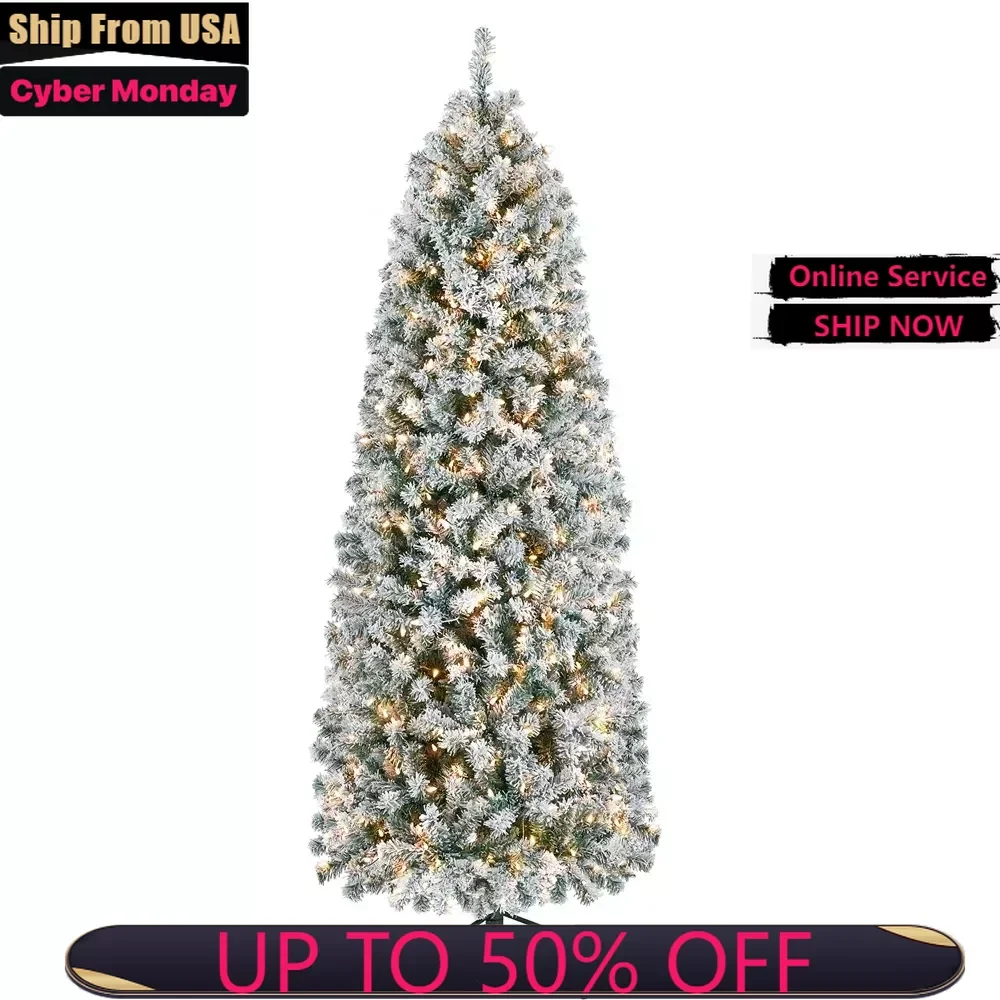 

6 Ft Artificial Christmas Tree Holiday Decoration Prelit Flocked Pencil Christmas Tree with Foldable Stand, Green