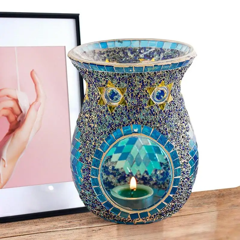 Candle Essential Oil Burner Turkish Style Pattern Stained Glass Aromatherapy Lamp Cafe Bar Home Table Decoration