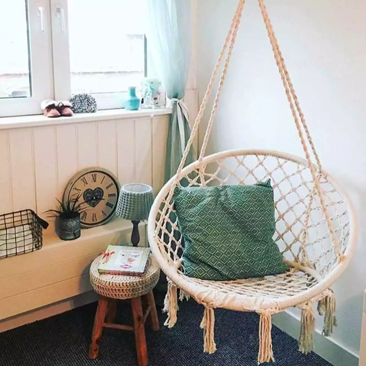 

2023NEW Nordic Round Hammock Round Hammock Swing Hanging Chair Outdoor Indoor Furniture Hammock Chair for Garden Dormitory Child