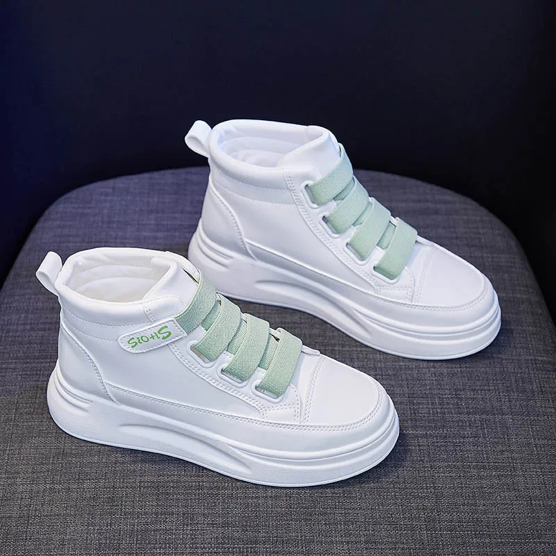 

New Elastic Band High-top White Shoes, Fashionable and Comfortable Women's Casual Shoes, Trendy All-match Women's Casual Shoes