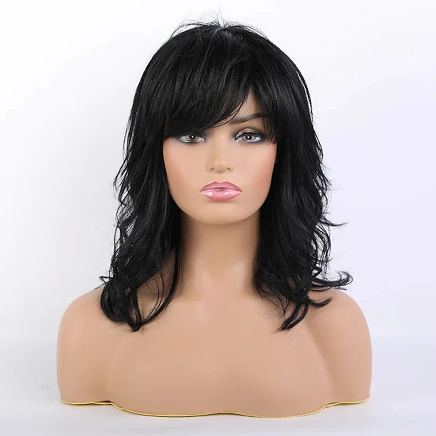 Remy Human Hair Wig Medium Length Curly Costume Hairstyles 2022  Side Part Machine Made Women's Chestnut Brown Full Lady Wigs