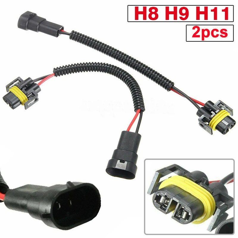 

2pcs H8 H9 H11 Extension Wire Harness Sockets Adapters Connector For Headlight