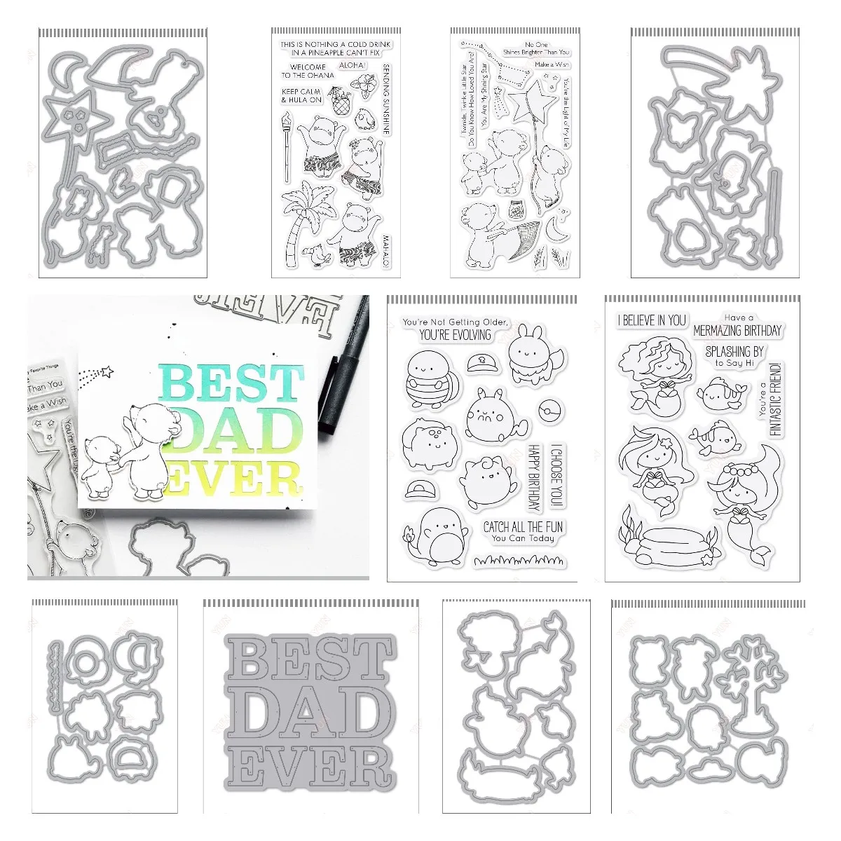 Новое поступление 2024 прозрачные металлические Вырубные штампы Hula hipppos Kiwi Critters Best