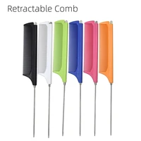 2022 new steel needle pointed tail hair comb retractable anti static colorful professional barber hair comb hairdressing tools