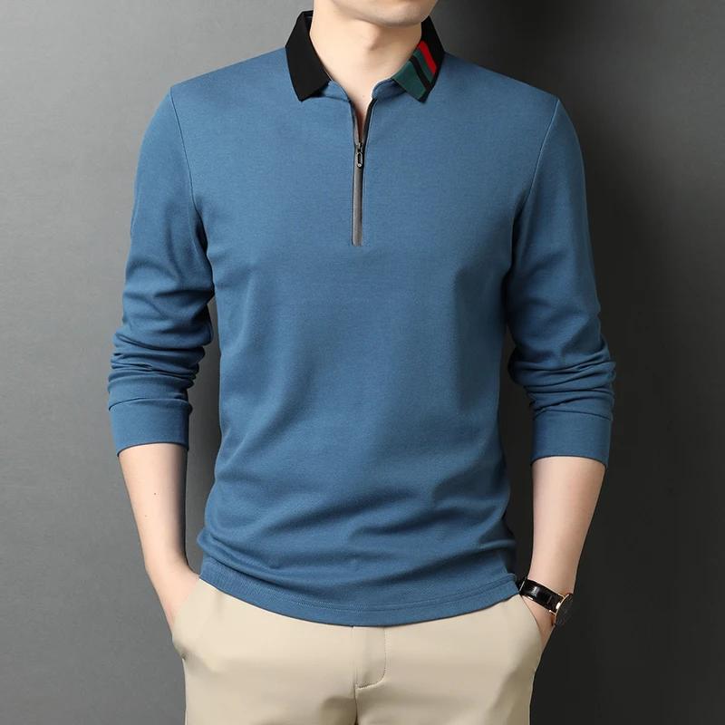 

Рубашка-поло мужская с длинным рукавом, 100% хлопок, весна-осень