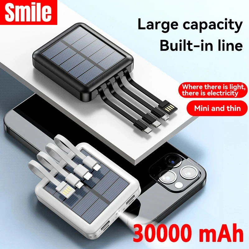 Внешний аккумулятор на солнечной батарее с кабелем 20000 мАч