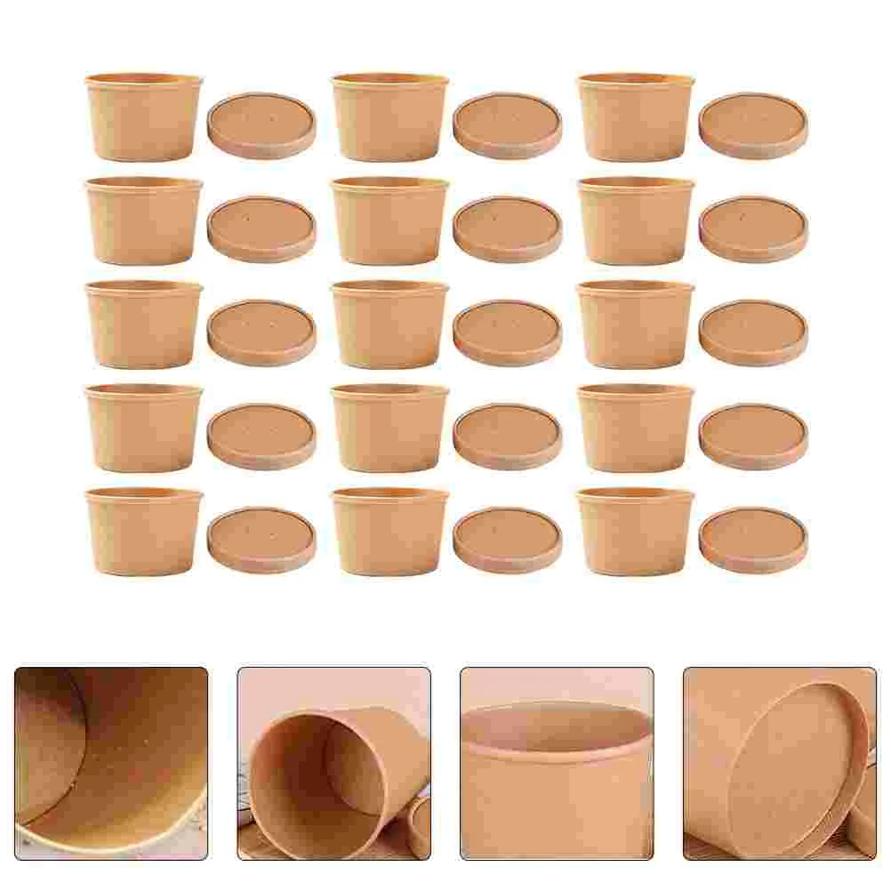 

25 Sets Take Out Food Container Kraft Paper Soup Cups Yogurt Chinese Containers Fast Bucket Disposable Takeout Box