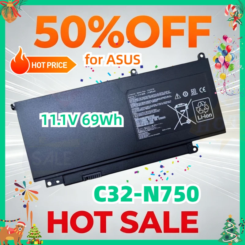Фото Аккумулятор для ноутбука C32-N750 11.1V 6260mAh для ASUS N750 N750JK N750J N750JV N750Y47JV-SL N750Y47JK-SL, сменные батареи для ноутбуков №1
