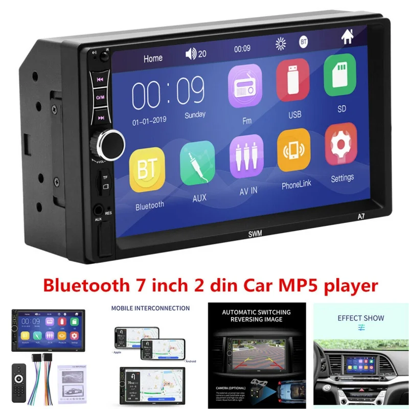 

7" Bluetooth Car Stereo Radio 2DIN HD MP5 Touch Screen IOS/Android Mirror Link