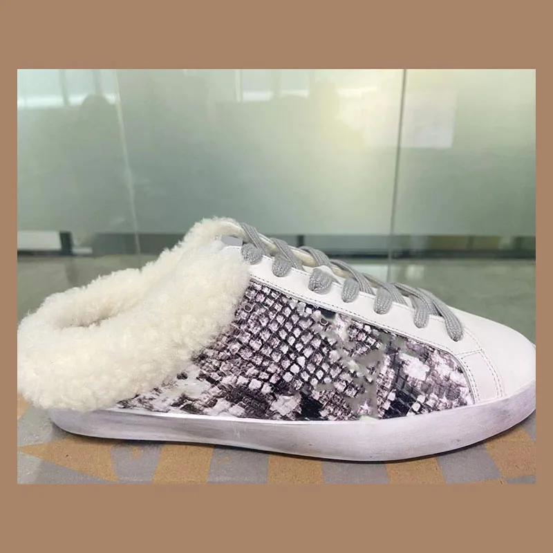 Autumn and Winter New Slippers Series Lamb Wool Sequins Retro Custom Small Dirty Shoes Parent-child Sports Leisure Non-slip ST15 enlarge
