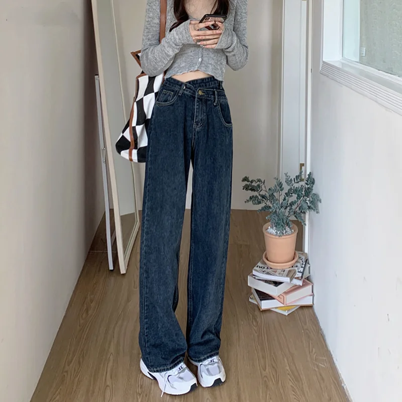 Jeans Women Vintage Asymmetric Fashion High Waist All-match Korean Style Summer Washed Casual  Popular Ulzzang