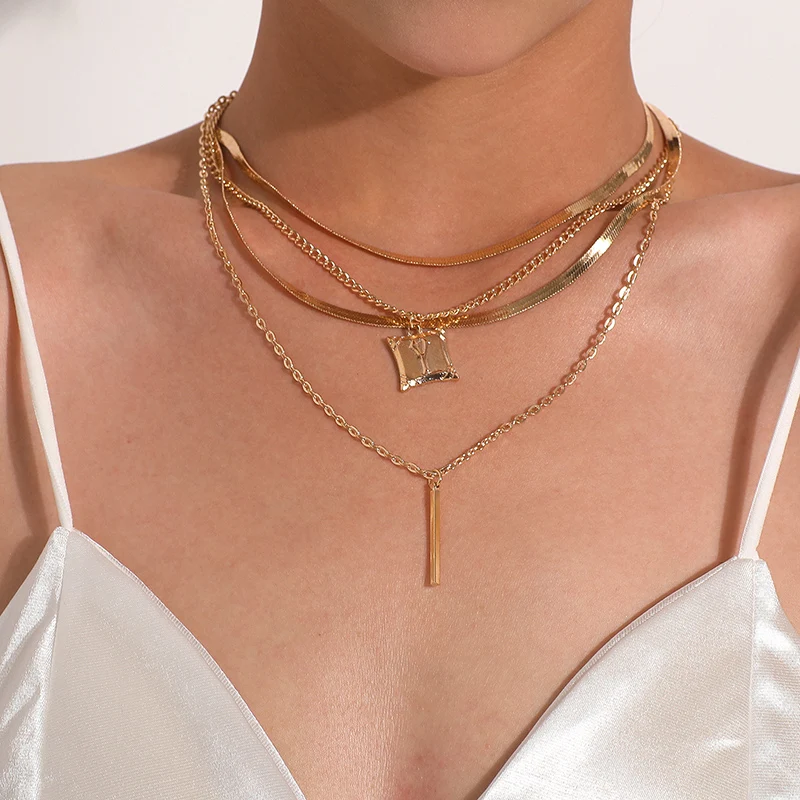

Fashion Multilayer Necklaces Endant Women Gold Silver Color Beads Moon Star Horn Crescent Double Chain Choker Necklaces