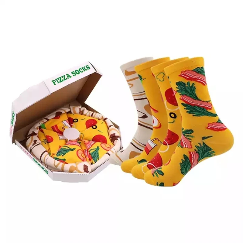 4 Set Pizza Boxed Socks Medium Tube Socks Christmas Gift Novelty Funny Seafood Hawaii Pepperoni Unisex Socks Banquet Keepsake