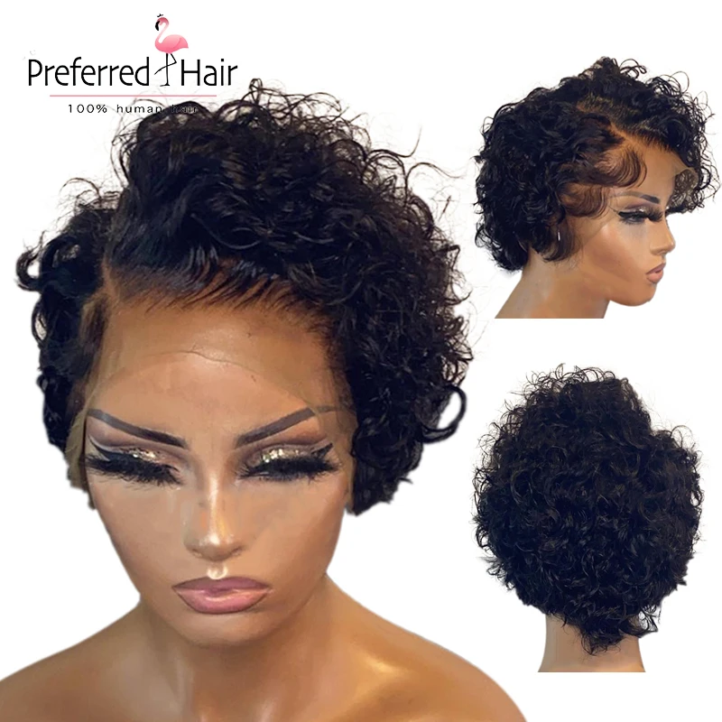 

Short Pixie Cut Deep Curly Bob Preplucked With Baby Hair 13X6 T Part Lace Front Human Hair Wigs For Black Women Brazilian Remy