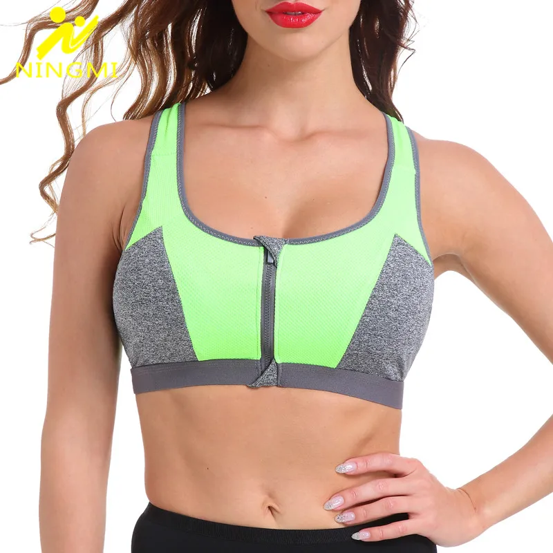 

NINGMI Sports Bra with Front Zipper Shockproof Padded Female Fitness Vest Underwear Running Push Up Brassiere Yoga Sportswear