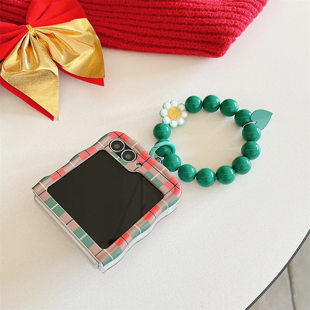 Рождественский чехол с бантом Cherry Bell для Samsung Galaxy ZFlip 6 5 4 3 ZFlip6 цветочными бусинами