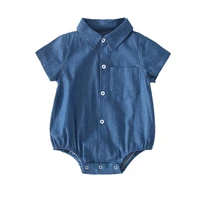 0 2 years old newborn shirt collar short sleeved denim clothes baby clothes sister and brother clothes triangle romper