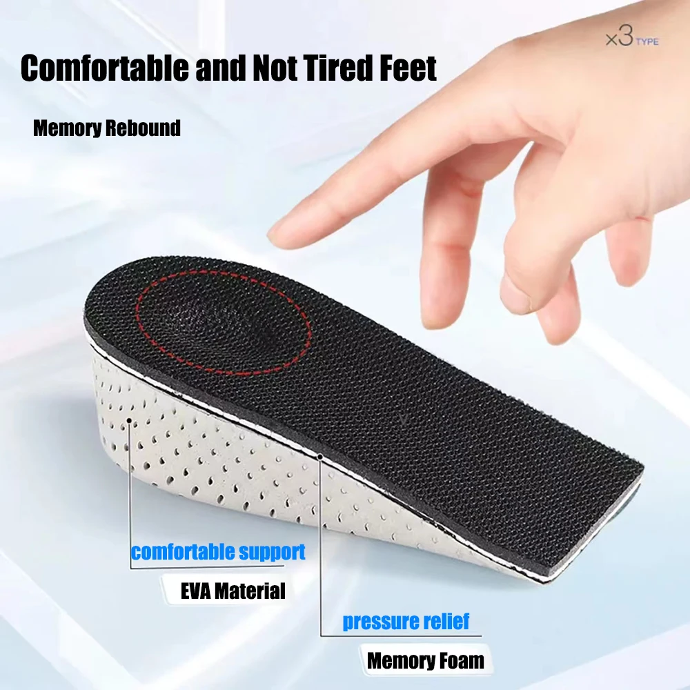 EVA Memory Foam Height Increase Insoles for Men Women Elevator Shoes Heel Lift Inserts Comfort Breathable Heightening Shoe Pads