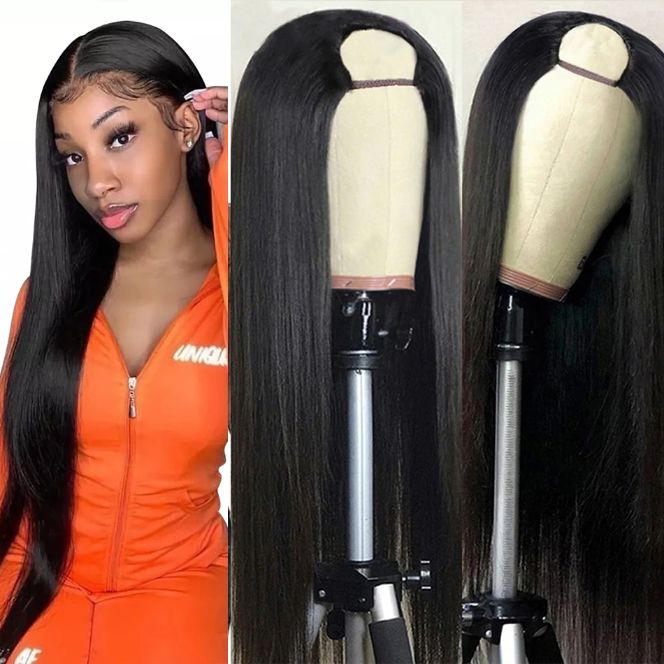 U Part Wig Human Hair With Clips No Leave Out Bone Straight Half Wigs For Women Glueless Peruvian Wig Wholesale 30 Inch Long wig