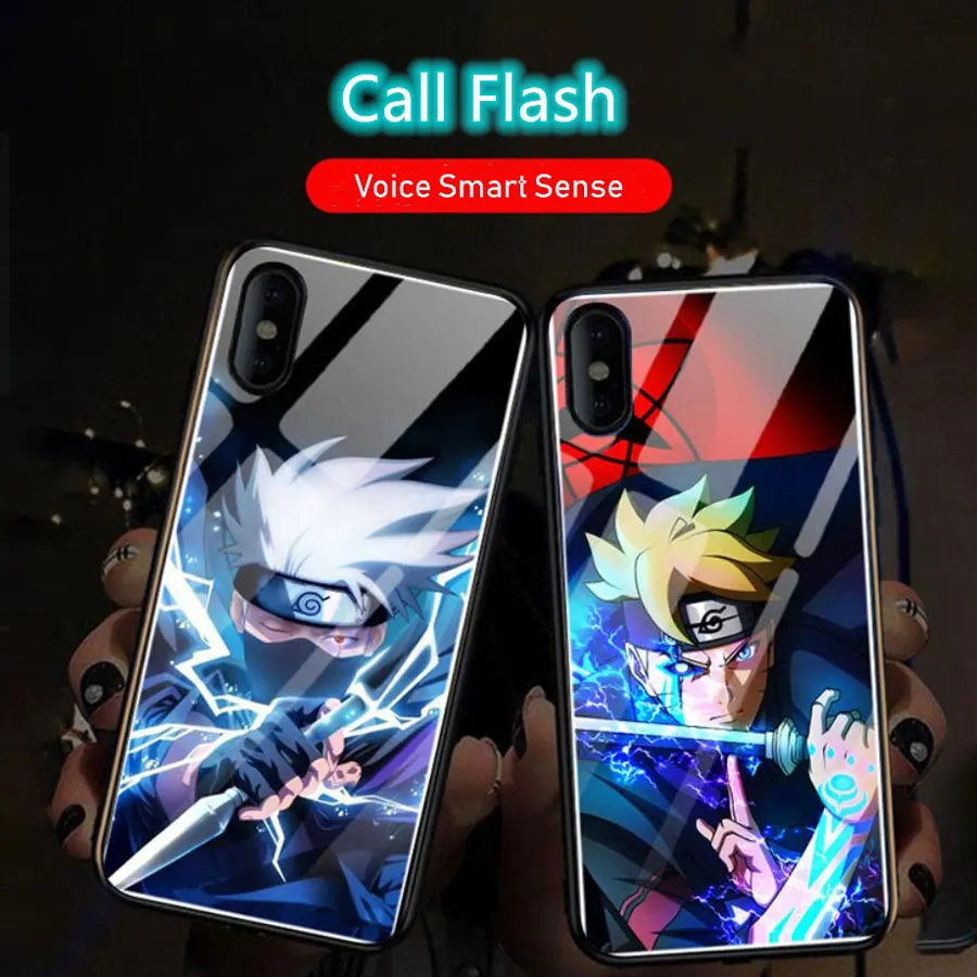Anime Naruto Itachi Flash Phone Case For iPhone 6 7 8 Plus 11 12 13 Pro Max SE2020 X XR XS LED Phone Cover Glass TPU Shell Funda