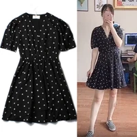 sexy v neck short dress 2022 summer celebrity casual sweet black printed polka dot dress harajuku