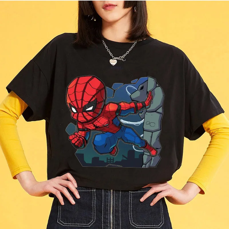 

Disney American Cartoon Superhero Female Clothing T-Shirt Cartoon Short Sleeve Summer Lady Round Neck Top Blouses Women's Cute