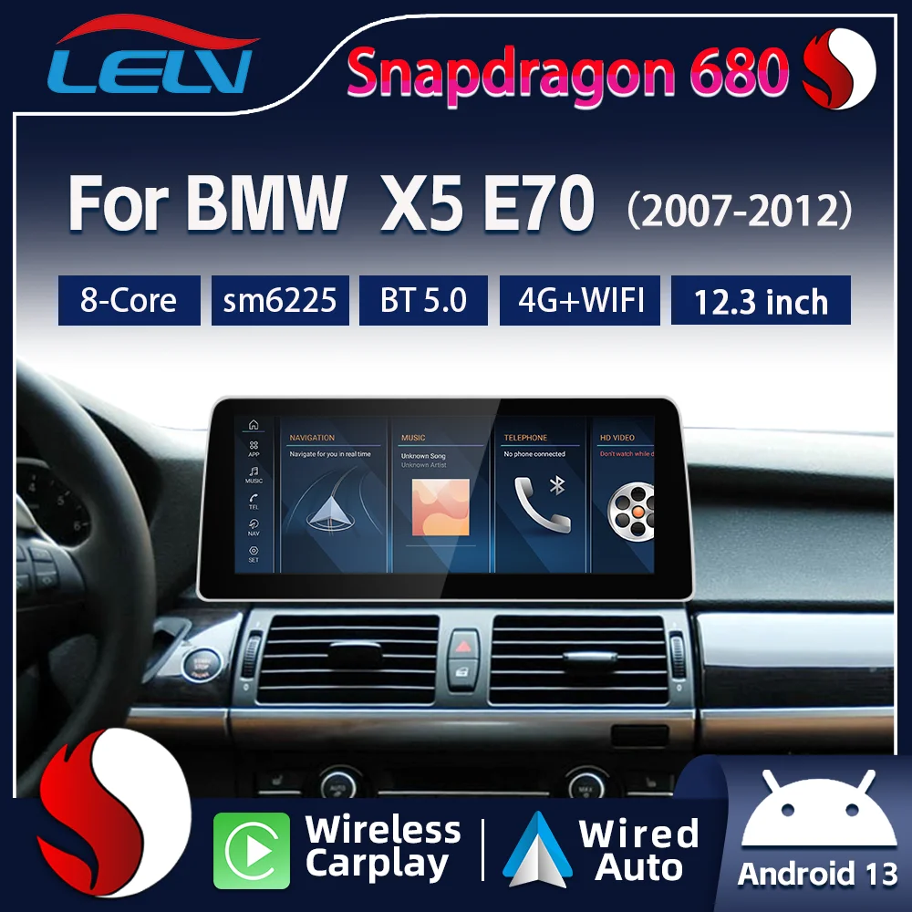 12 3-дюймовый новый Qualcomm 680 Snapdragon 6225 беспроводной CarPlay/Android Auto для BMW X5 E70 X6 E71