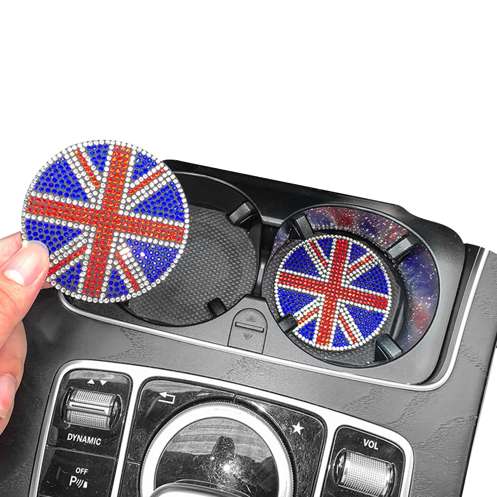 

British Flag Car Coasters Bling Car Cup Holder Coasters With England Flag Anti-Slip Shockproof Coasters/Tabletop Protection For